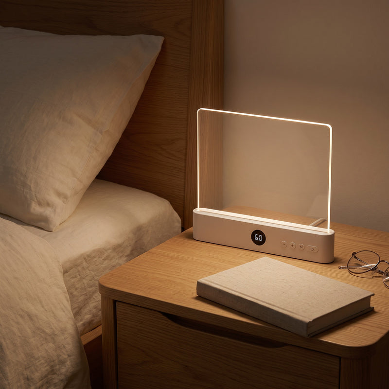 The reading light standing on a nightstand as a night light
